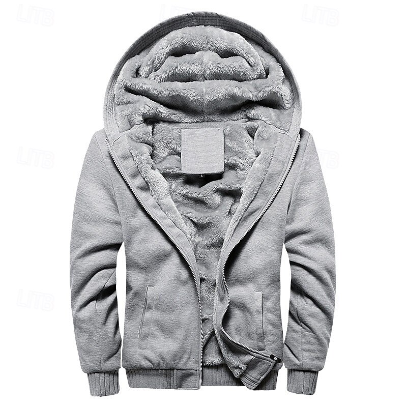 Men's Hoodie Fleece Hoodie Fleece lined Hoodie Black Red Blue Gray Hooded Plain Zipper Color Block Sports & Outdoor Casual Daily Polyester Streetwear Cool Casual Fall Winter Clothing Apparel Hoodies4