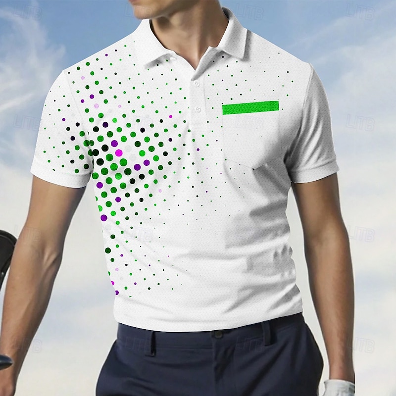 Men's Polka Dot Golf Sports Polo Shirts Short Sleeve Polo Shirts Collared Shirts Business Casual Outdoor Athleisure Daily Wear Buttons 3D Print Summer Black White Red3