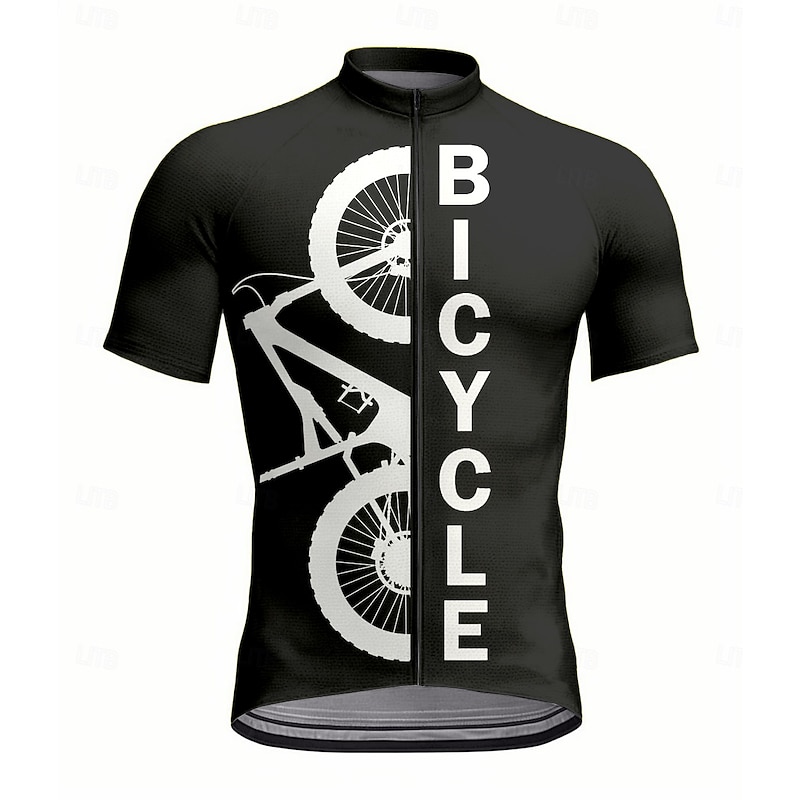 Men's Cycling Jersey Graphic Geometric Letter & Number Short Sleeve Bike Jersey Top with 3 Rear Pockets UV Resistant Quick Dry Front Zipper Reflective Strips Sports Black Clothing Apparel