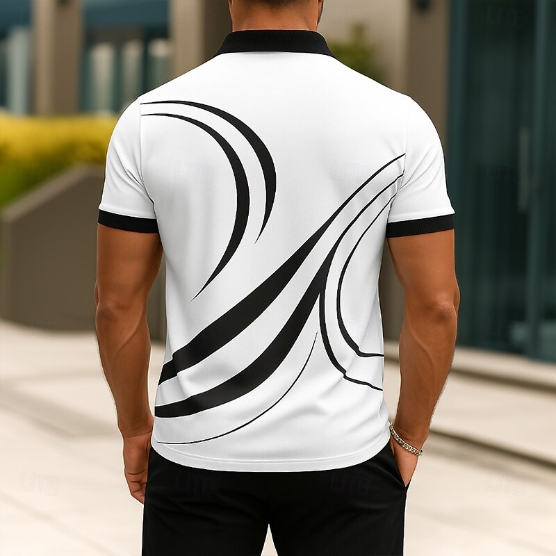 Men's Line Polo Short Sleeve Polo Shirts Collared Shirts Business Casual Business Athleisure Daily Wear Pocket 3D Print Buttons Summer Purple Green Black-white4