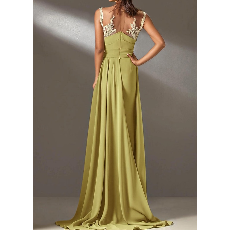 Dress Detachable Sleeve Mermaid / Trumpet Evening Gown Elegant Dress Formal Wedding Sweep / Brush Train Long Sleeve V Neck Chiffon Ruched Detail with Beaded Embroidery Applique3