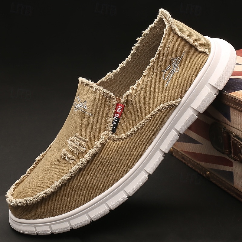 Men's Red Distressed Canvas Slip-On Loafers Frayed Edge Design with Cushioned Sole Ideal for Summer Streetwear Weekend Outings and Casual Days3