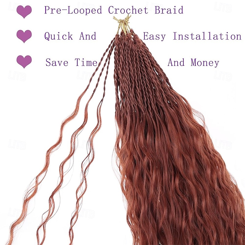 Micro Brazilian Braids Curly Crochet Hair 24 inch Water Wave Crochet Hair Afro Kinky Curly Red Braiding Hair Extensions Deep Wave Synthetic Crochet Hair For Women4