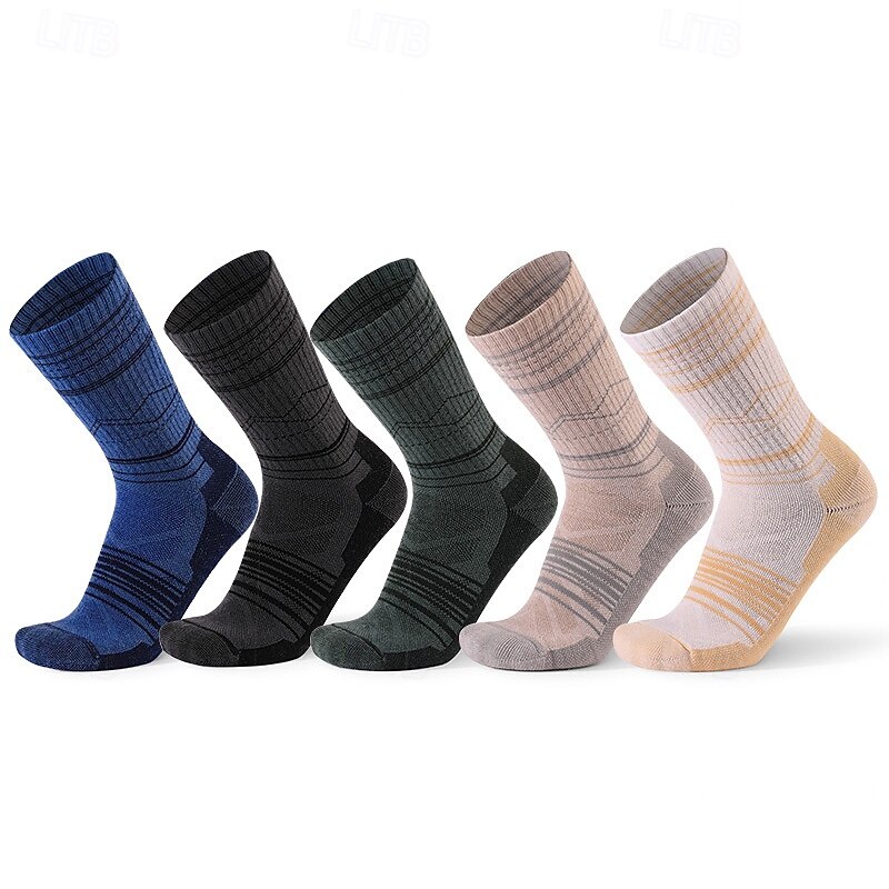 1 Pair Men's merino wool socks Hiking Socks Running Socks Sports Socks Thermal Warm Breathable Anti Blister Thick Winter Outdoor mid crew Patchwork Merino Wool Black Yellow Cream for Ski / Snowboard