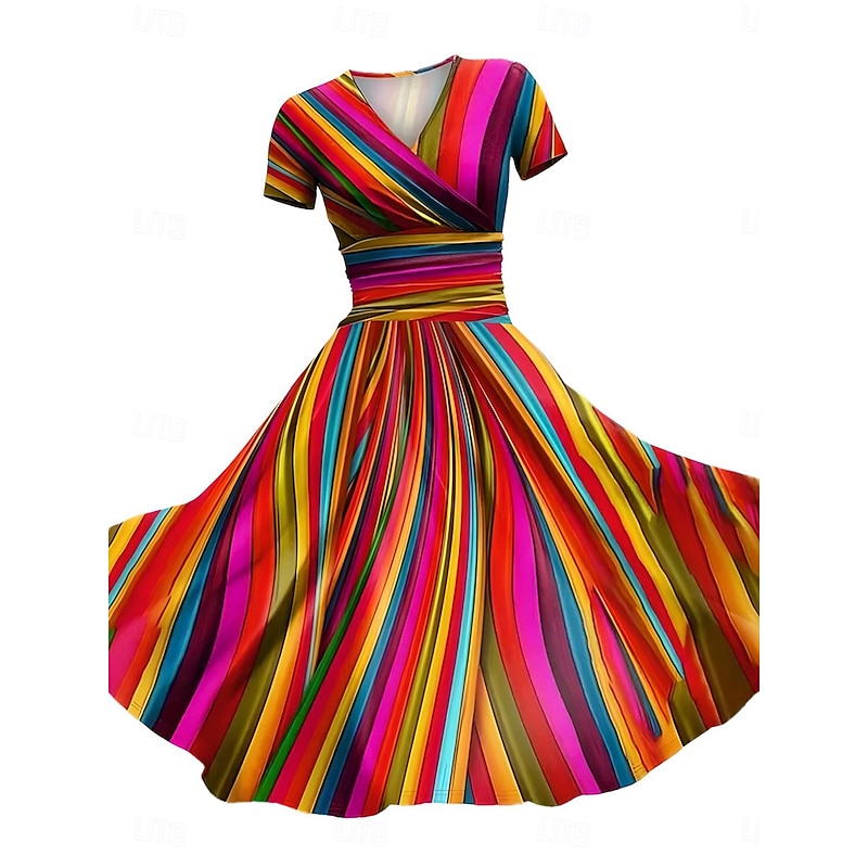 Women's Midi Dress Sheath Dress Wrap Dress Sundress Summer Dress Vacation Party Casual Daily Holiday Going out Regular Fit Ombre Graphic Geometric Half Sleeve V Neck Pink Red Blue Orange Summer