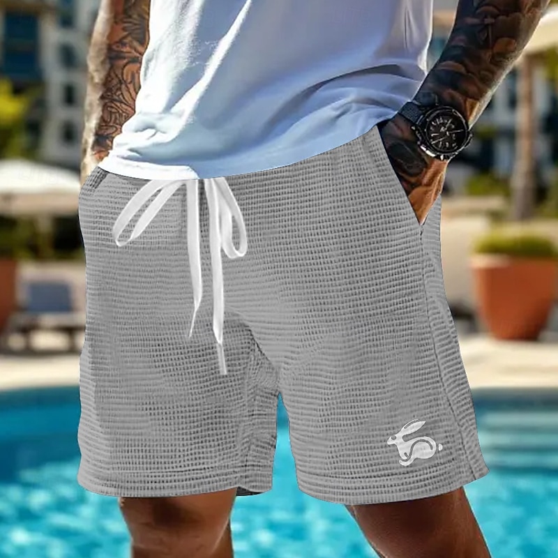 Men's Animal Rabbit Waffle Shorts Sweat Shorts Casual Shorts Mid Waist Fashion Casual Vacation Jogging Workout Elastic Drawstring Waist Shorts with Pockets Designer Clothing Apparel3