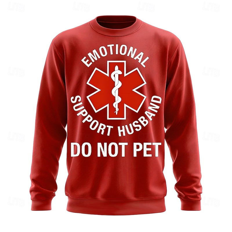 Mens Funny Emotional Support Husband Crewneck Sweatshirt Do Not Pet3