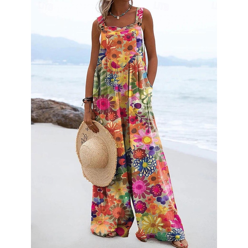 Women's Dungarees Active Graphic Sleeveless Wide Leg Vacation Street Loose Fit Pink Red Blue Summer4