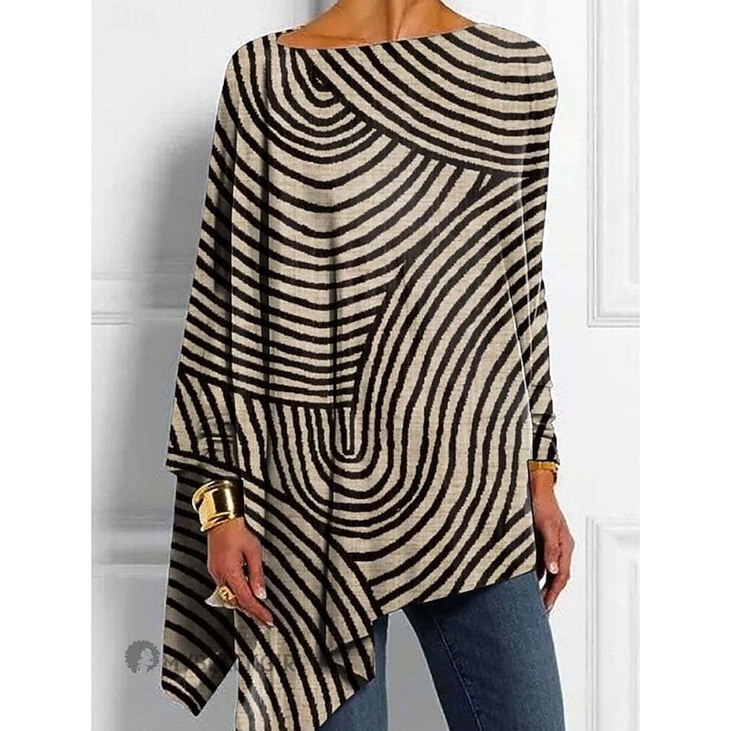 Women's T shirt Long Sleeve Graphic Striped Vintage Stylish Classic Long Sleeve Crew Neck Regular Tops Daily Weekend Print Pink Blue Khaki Spring Fall Prefall