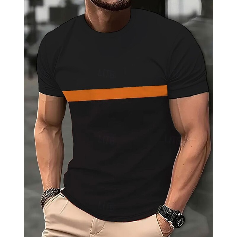 Men's T Shirt Tee Short Sleeve Shirt Tee Top Short Sleeve Crew Neck Summer Spring Color Block Fashion Designer Basic Splice Vacation Street Going out Black Yellow Red Top Tee for Men3