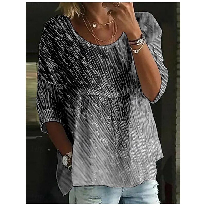 Women's Blouse Striped Stylish 3/4 Length Sleeve Crew Neck Regular Tops Daily Holiday Print Black Pink Blue Fuchsia Dark Gray Summer3