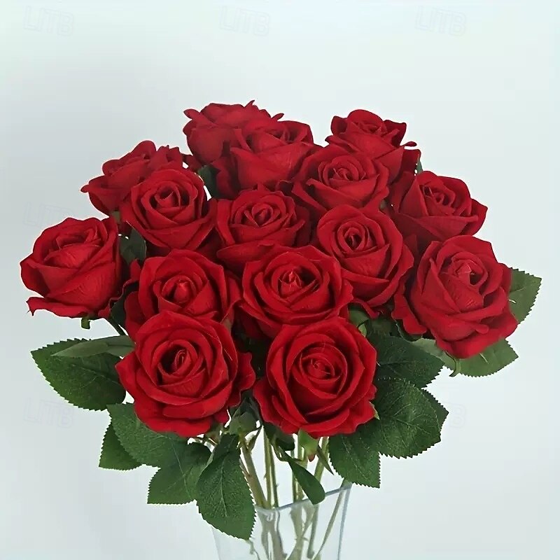 10PCS Artificial Velvet Roses, Realistic Silk Fabric Fake Flowers for Wedding Decoration, Home Decor, DIY Bouquets and Floral Arrangements2