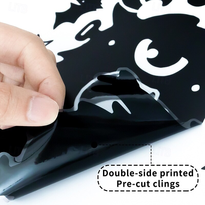 6 Sheets Halloween Window Cling Sticker Decals Decorations Double Side, Cute Cartoon Spider Bat Devil Monster Eye Static Stickers for Party Supplies and Glass Decor3