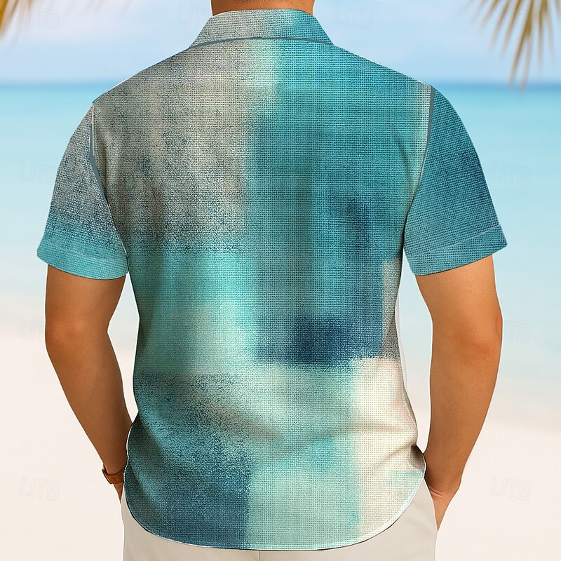 Men's Color Block Gradient Shirt Summer Shirt Button Up Shirt Short Sleeve Fashion Casual Outdoor Vacation Dailywear Summer Spring Turndown 3D Print Collared Shirts Blue Orange Green2