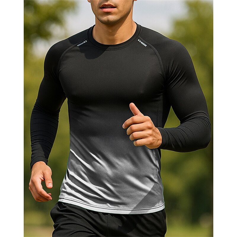 Men's Running Shirt Tennis Shirt Long Sleeve Tee Tshirt Color Gradient Quick Dry Lightweight Breathable Tennis Golf Running Sportswear Activewear Green Gray4