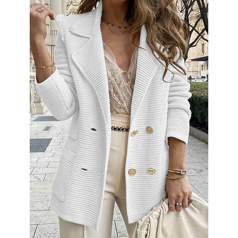 Women's Blazer Breathable Comfortable Pocket Casual Plain Office Street Casual Daily Wear Double Breasted Regular Turndown Regular Fit Long Sleeve Outerwear Black White Pink Summer