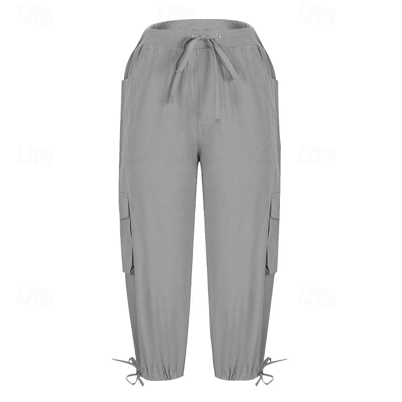 Women's Cargo Pants Slacks Streetwear Casual Calf-Length Natural Plain Pocket Elastic Drawstring Design Comfy Outdoor Comfortable Outdoor Streetwear Camel Dark Brown Light Sky Blue Black Summer2