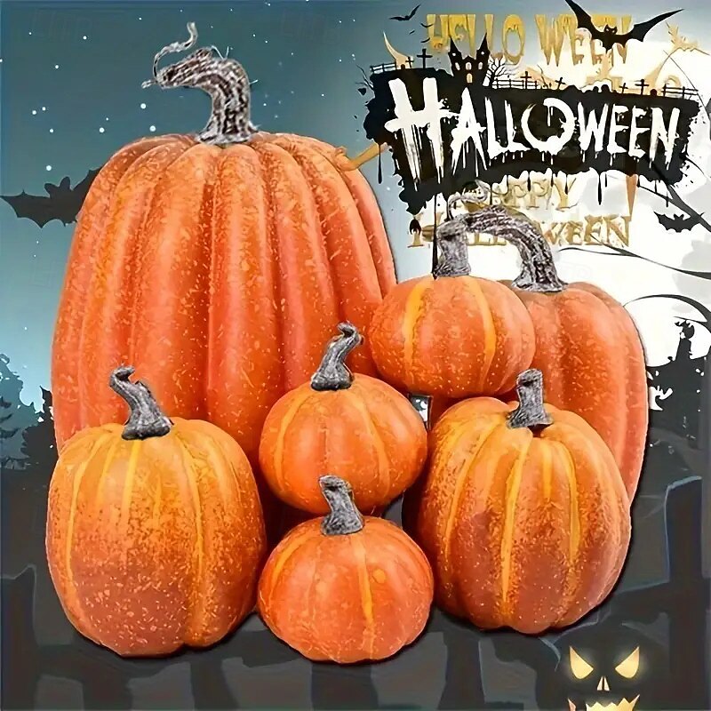 7 Pieces/Set Garden Holiday Decoration 7 Pieces Simulation Pumpkin Model Fake Vegetables DIY Crafts Home Birthday Wedding Halloween Decoration Party House Decoration Perfect Holiday Gift2