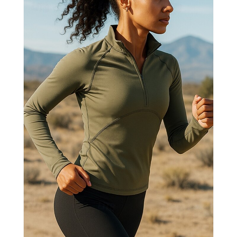 Women's Running Shirt Quarter Zip Pullover Long Sleeve Top Athleisure Fall Solid Colored Quick Dry Lightweight Breathable Tennis Golf Running Sportswear Activewear Black Dark Green Gray3