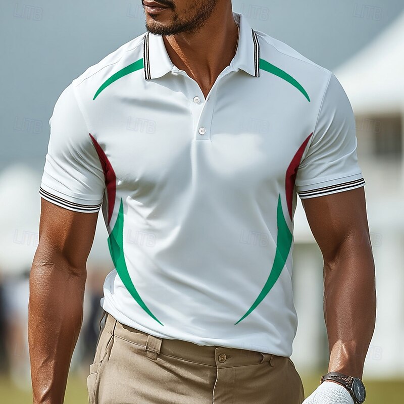 Men's Sports Polo Shirts Casual Sports Lapel Short Sleeve Golf Buttons Summer Red Green Sports Polo Shirts