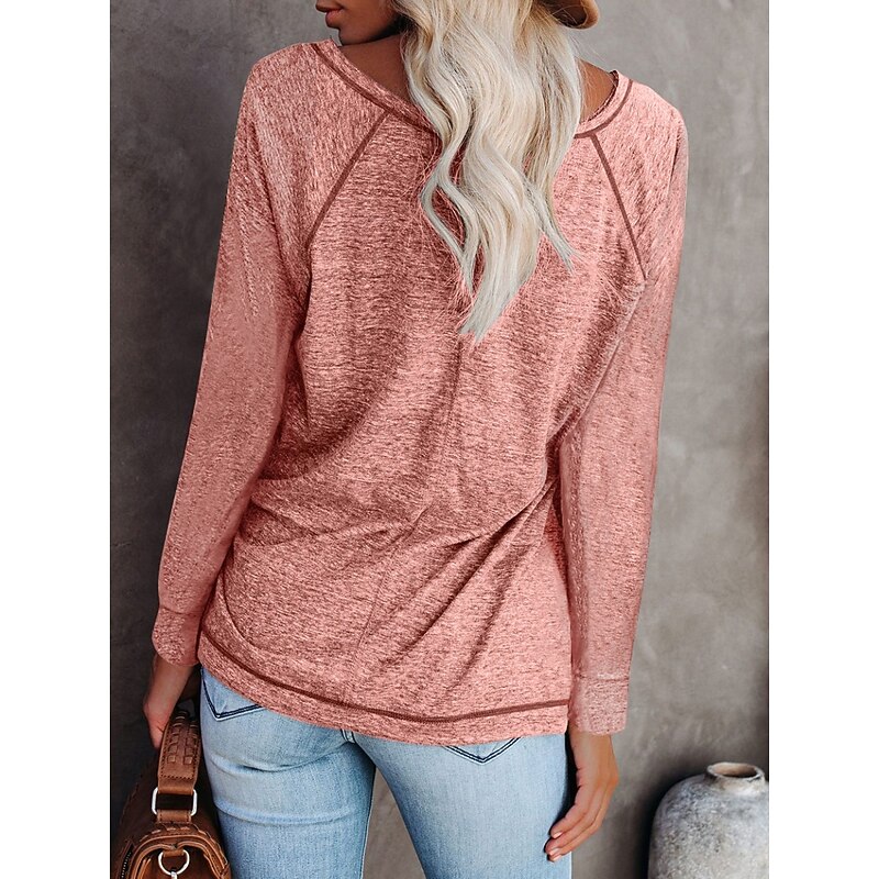 Women's T Shirt Color Block Fashion Stylish Modern Long Sleeve Crew Neck Regular Tops Daily Weekend Pink Wine Green Dark Gray Fall Winter3