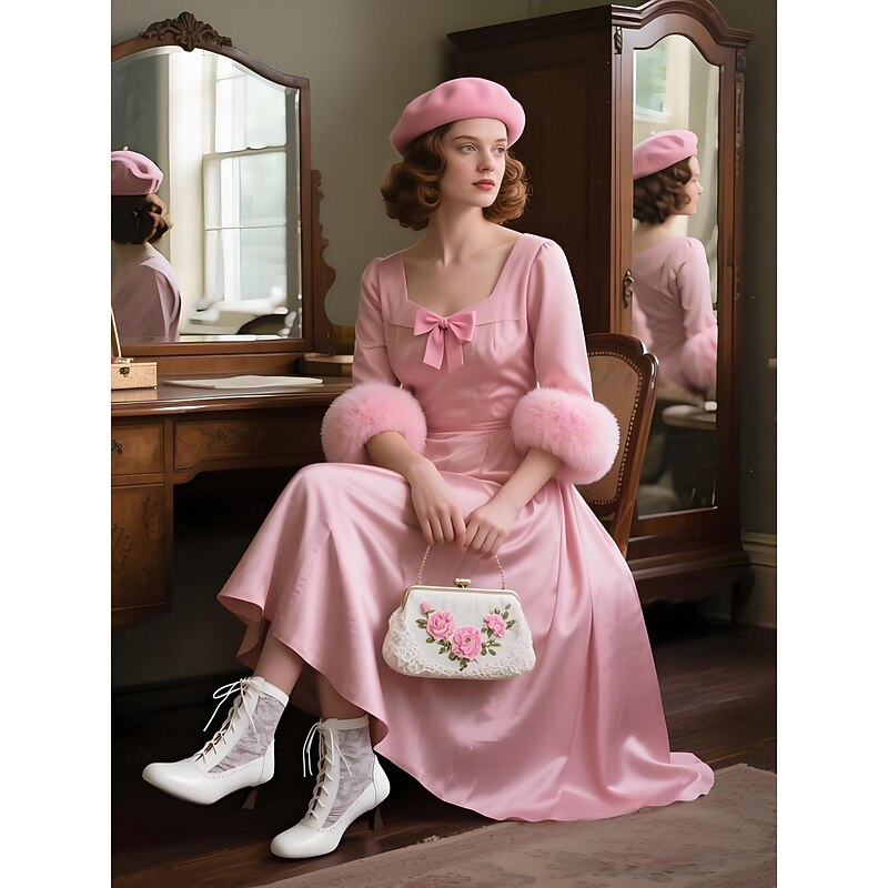 Women's 1930s Vintage Lace-Up White Ankle Boots with Floral Lace Inserts – Elegant Retro Style Heels for Formal Events, Weddings, and Parties4