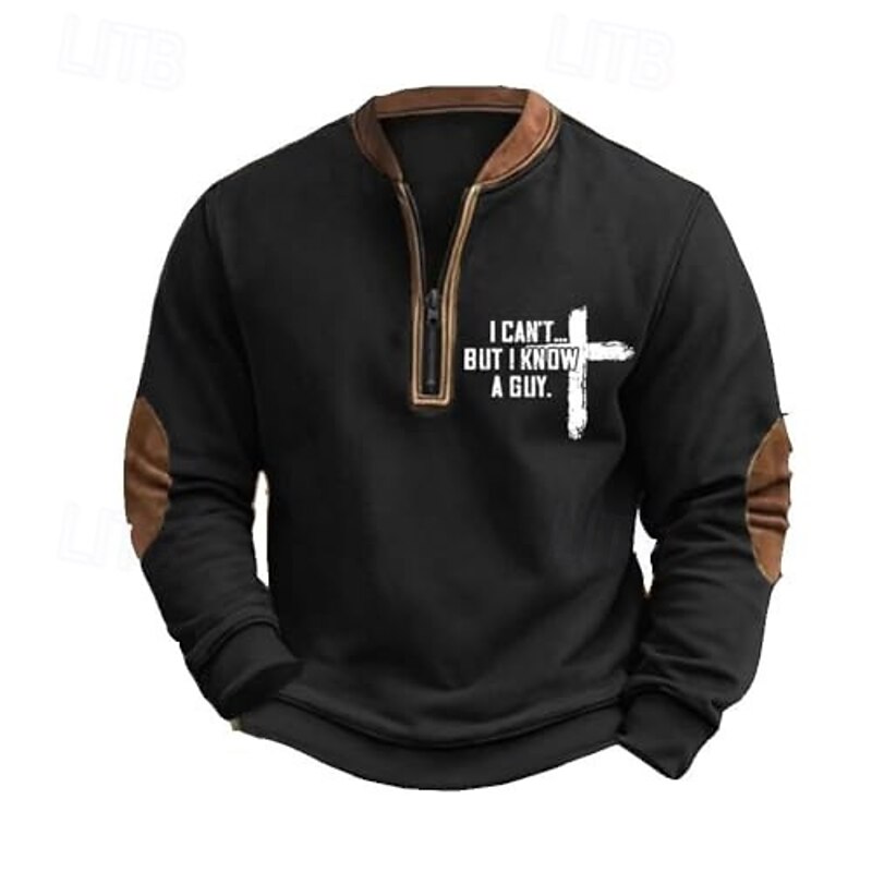 Men's Sweatshirt Quarter Zip Sweatshirt Black White Brown Dark Gray Half Zip Color Block Cross Half Zip Print Sports & Outdoor Daily Holiday Polyester Vintage Streetwear Casual Fall & Winter Clothing3
