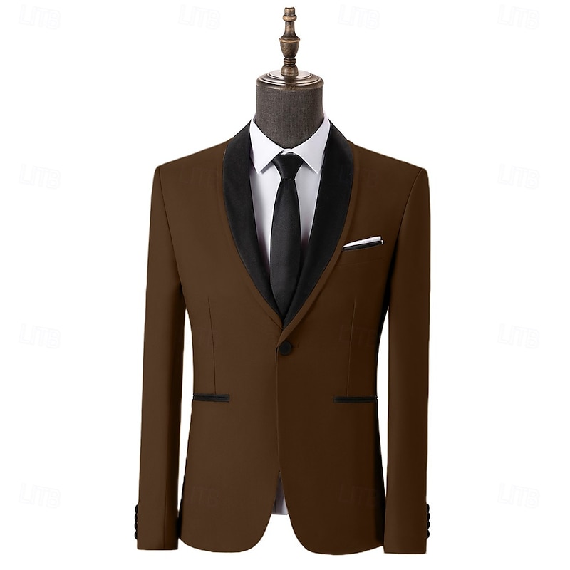 Men's Party Suits Evening Wear Tuxedos Brown Light Grey Fashion Formal Solid Colored Standard Fit 3 Piece Single Breasted One-button4