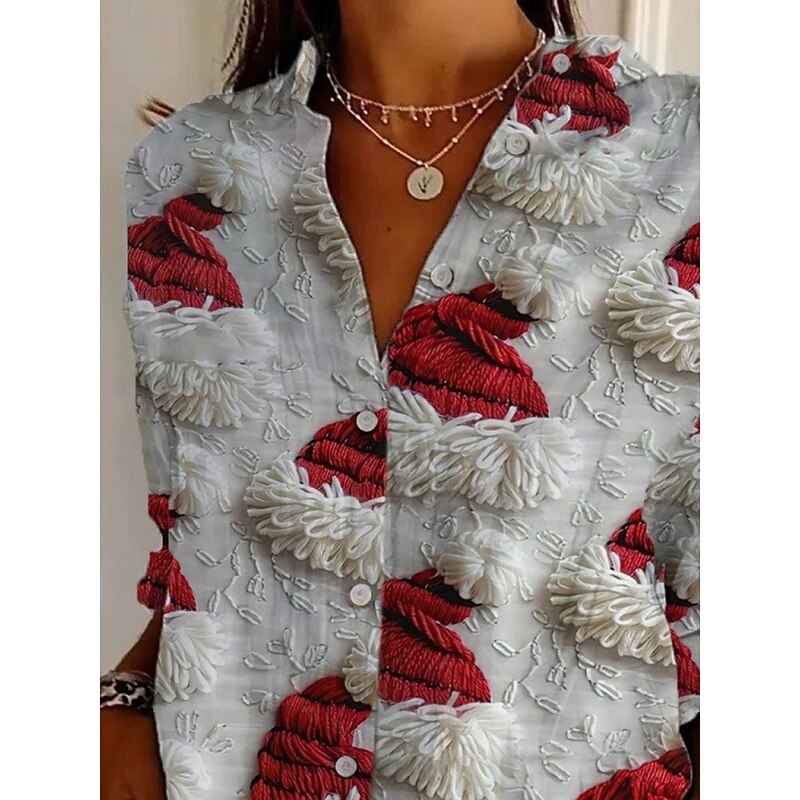 Women's Shirt Graphic Active Daily Stylish Long Sleeve Shirt Collar Regular Tops Daily Holiday Buttons Print Green Gray Spring Fall2