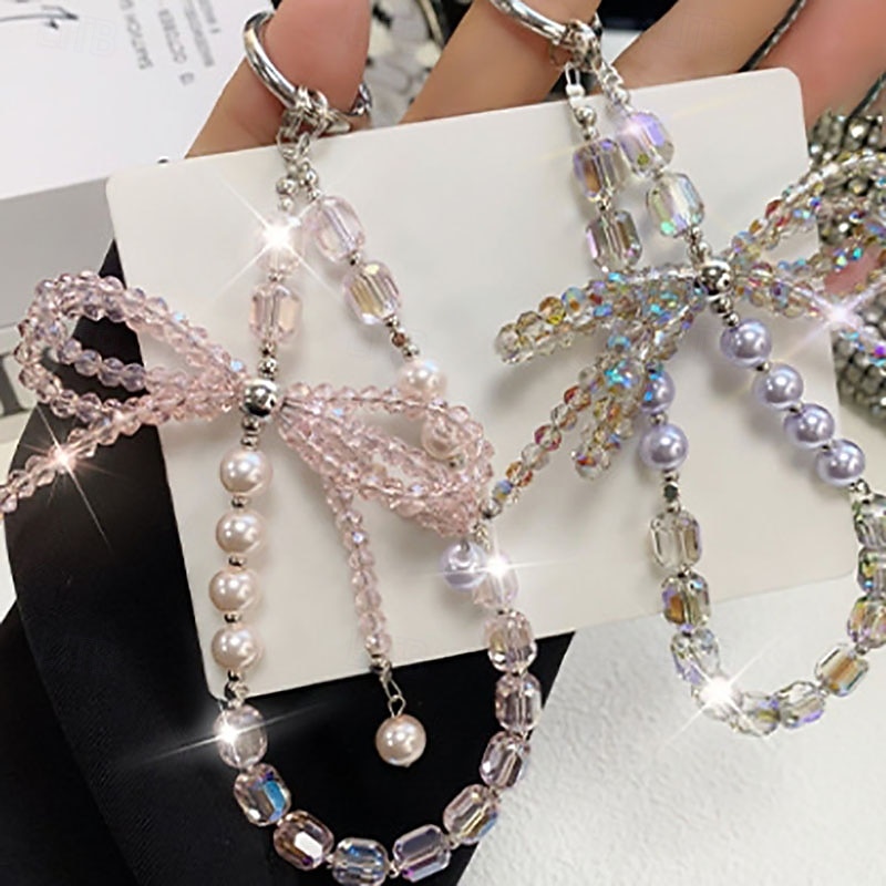 New fashionable crystal pearl mobile phone chain with high-end feel three-dimensional crystal pearl bow key hanging chain mobile phone hanging chain wrist chain3