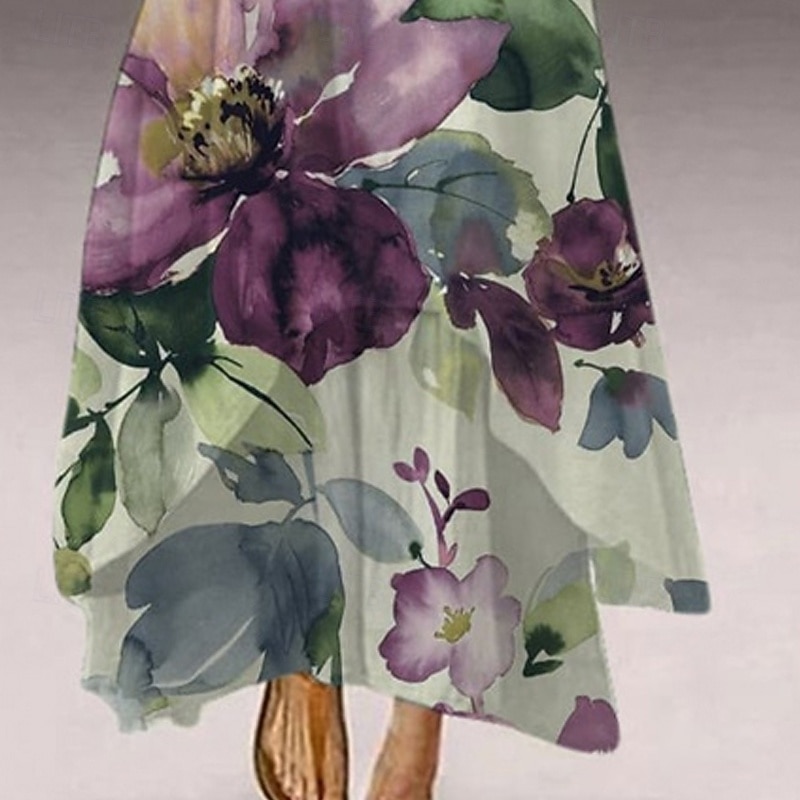 Women's Long Dress Maxi Dress Casual Dress Print Dress Elegant Fashion Classic Outdoor Vacation Holiday Regular Fit Flower Long Sleeve V Neck Purple Spring Fall3