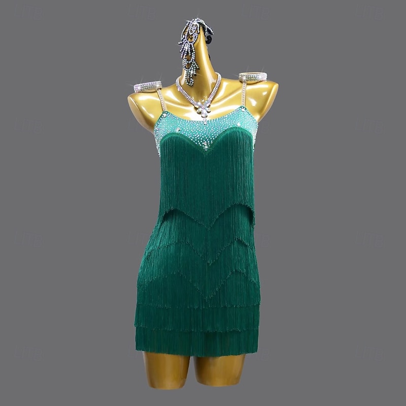 Latin Dance Dress Rhinestone Tassel Women's Performance Rumba Chacha Dancewear Sleeveless Salsa Competition Dresses