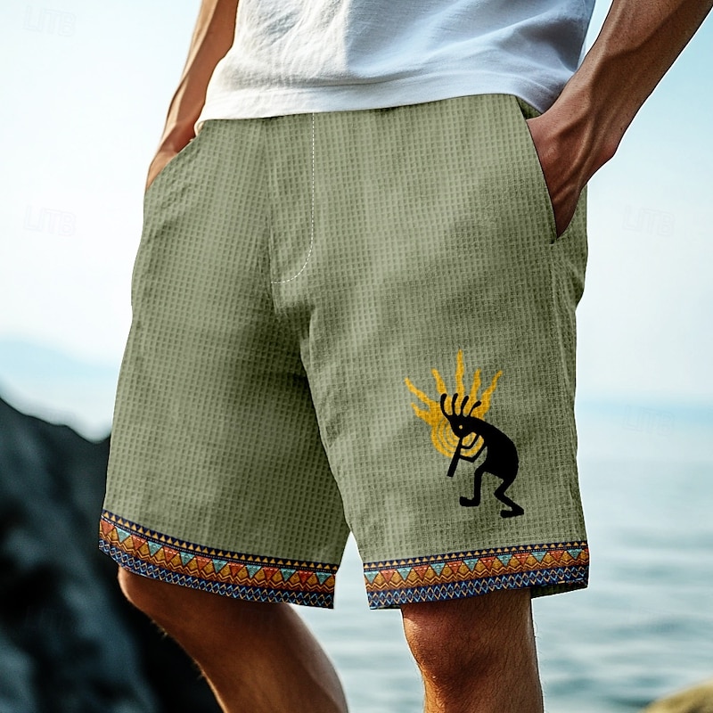 Men's Ethnic Indian Culture Kokopelli Waffle Shorts Sweat Shorts Casual Shorts Mid Waist Retro Vintage Vacation Jogging Workout Elastic Drawstring Waist Shorts with Pockets Designer Clothing Apparel2