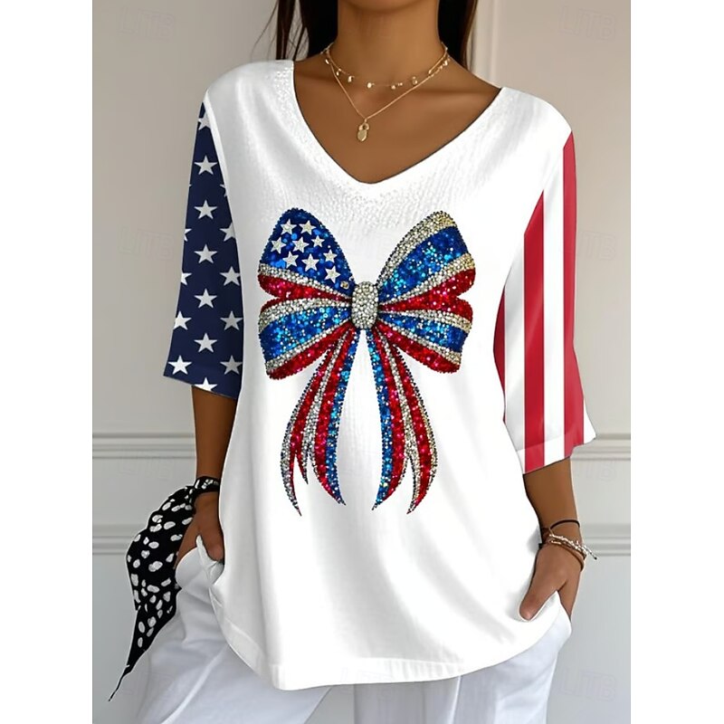 American Women's Blouse Floral Graphic Bohemia Vintage Tropical 3/4 Length Sleeve V Neck Regular Tops Daily Buttons Print Black Dusty Blue Light Blue Summer Spring3