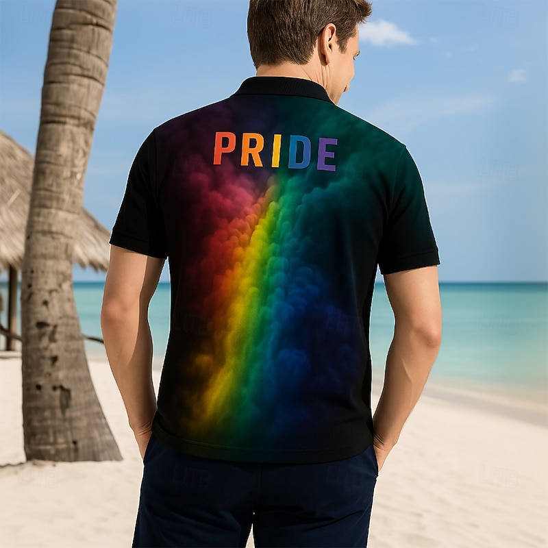 Pride Month Men's Rainbow Polo Short Sleeve Polo Shirts Polo Collar Casual Festival Buttons Summer Rainbow2