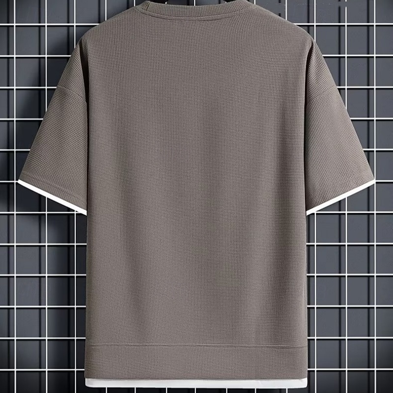Men's Waffle Tee T Shirt Short Sleeve Short Sleeves Crew Neck Summer Plain Fashion Designer Basic Fake two piece Vacation Street Casual Black White Gray Top Tee for Men3
