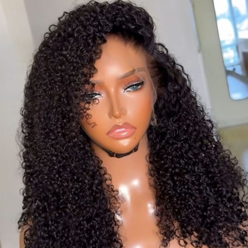 Unprocessed Virgin Hair 5x5 Closure 13x4 Lace Front Wig Free Part Indian Hair Curly Black Wig 130% 150% Density with Baby Hair 100% Virgin Glueless Pre-Plucked For Women Long Human Hair Lace Wig4