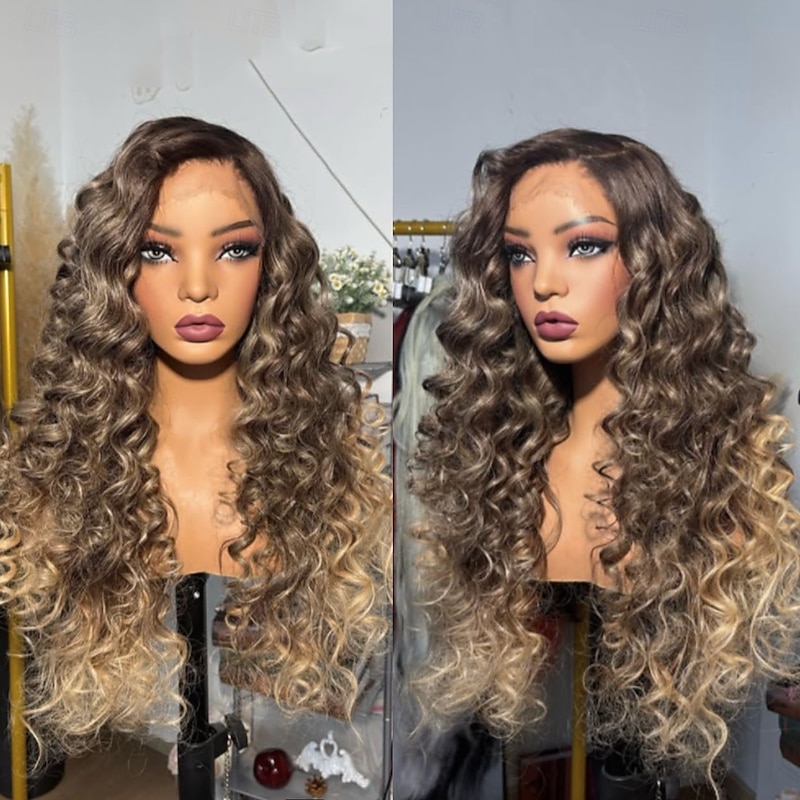 Remy Human Hair 5x5 Closure 13x4 Lace Front Wig Free Part Brazilian Hair Loose Wave Blonde Wig 130% 150% Density with Baby Hair Ombre Hair Highlighted / Balayage Hair 100% Virgin Glueless For Women
