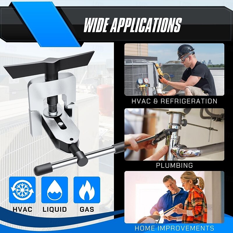 Eccentric Flaring Tool, HVAC Kit for 3/16-5/8 inch Pipes and Tubing, Brass, Aluminum, Copper, Flare Tool Kit with SAE 45 Degree Angle Cone for HVAC Gas Cooling Brake Line3