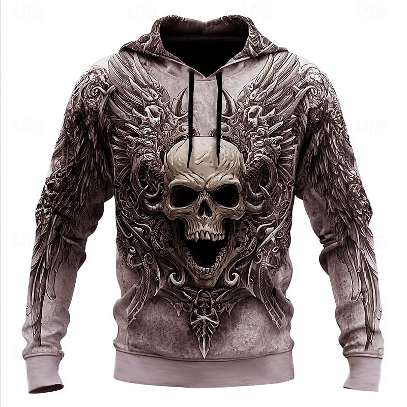 Men's Skull 3D Hoodies Sweatshirt Cool Party Long Sleeve Crew Neck Club Streetwear Black Red Drawstring Fall Winter Designer3