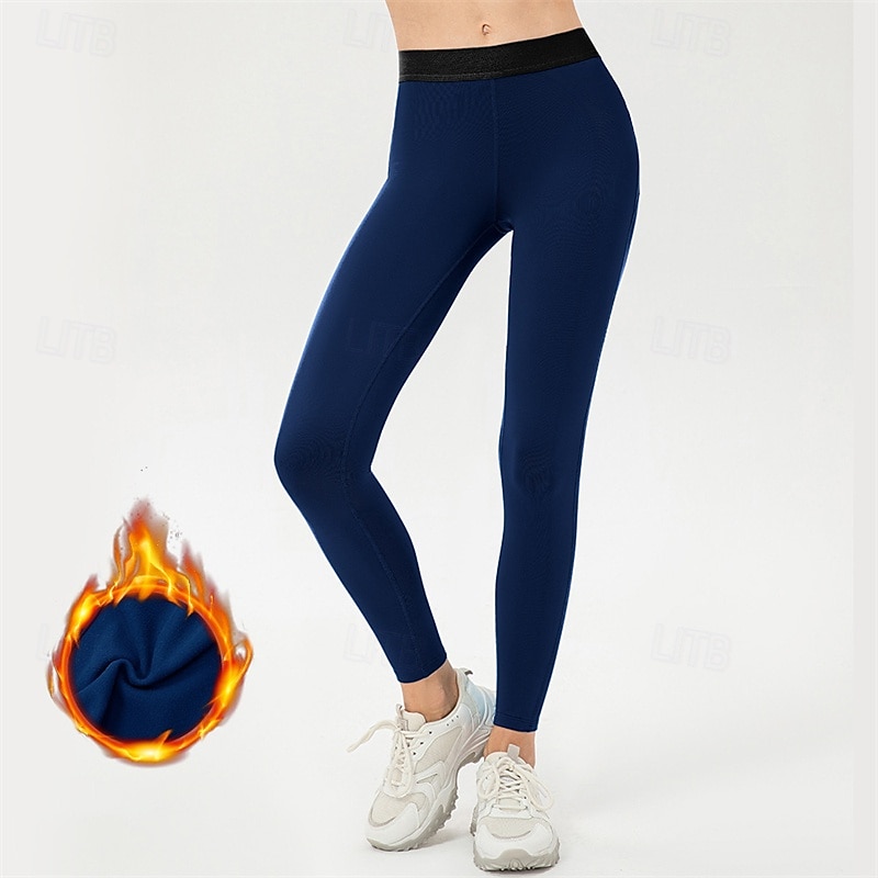 Women's pilates leggings Sports Pants Fitness Leggings Lightweight Warm High Waist Pilates Gym Zumba Bottoms Solid Color Black White Dark Navy Fall Winter Sports Activewear Micro-elastic2