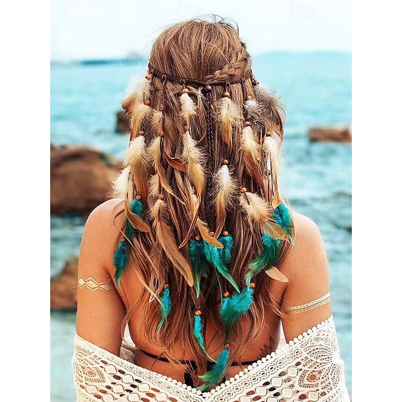 Women's Boho Feather Hair Headband – Adjustable Festival Headdress with Natural Feathers and Beads for Beach, Parties and Bohemian Style Outfits4
