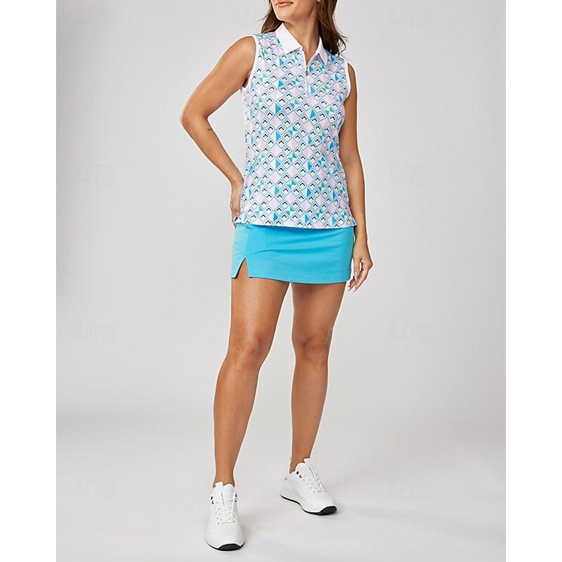 Women's Graphic Plaid / Check Sport Shirt Golf Polo Shirt Tennis Shirt Sleeveless Zipper High Elasticity Moisture Wicking Breathable Tennis Golf Pickleball Turndown Zip Collar Shirt Top Blue Tennis4