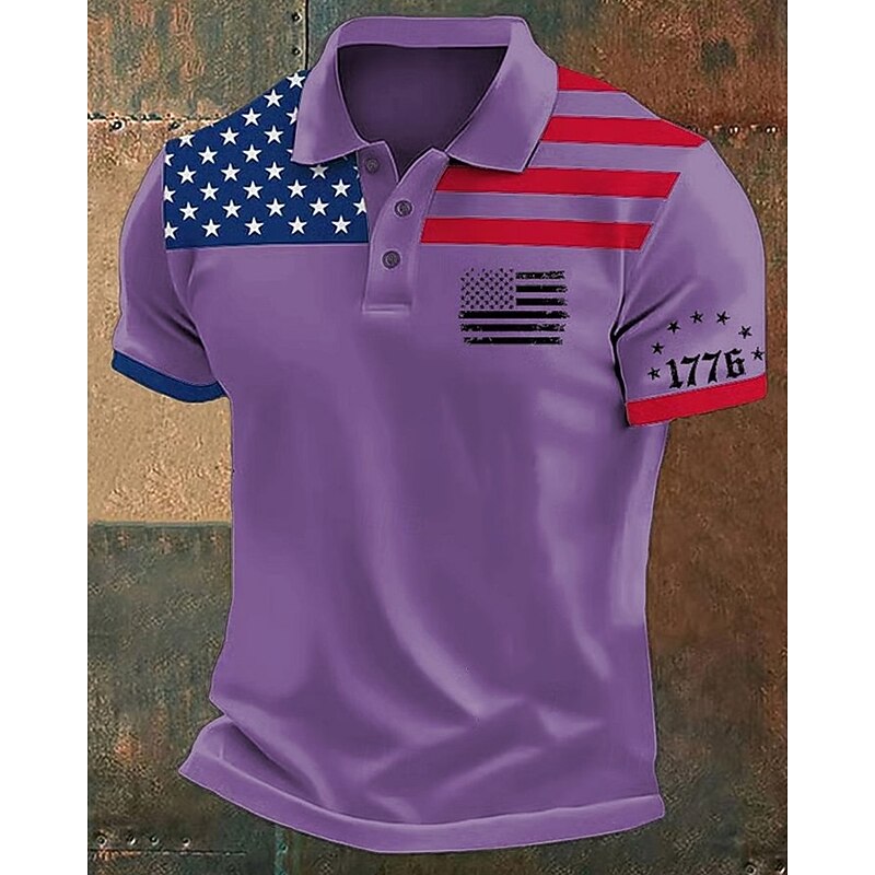 American Independence Day Men's American US Flag Polo Shirts Button Up Polos Golf Shirt Short Sleeve Polo Shirts Lapel Fashion Casual Daily Festival Print Summer White Pink Red2