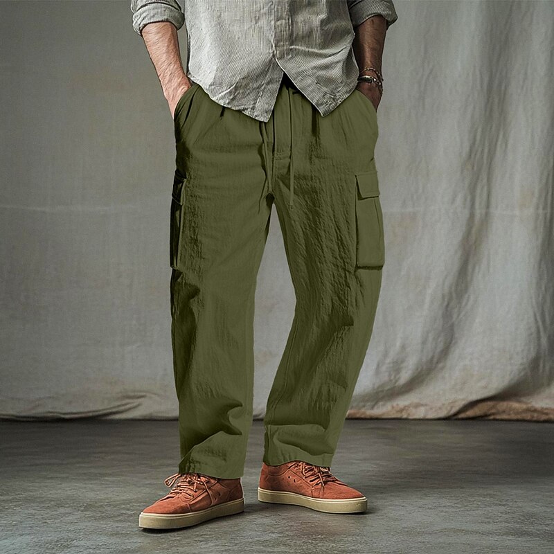 Men's Cargo Pants Trousers Shorts Summer Pants Beach Pants Drawstring Elastic Waist Multi Pocket Solid Color Plain Comfort Breathable Full Length Outdoor Daily Holiday Vacation Fashion Black White
