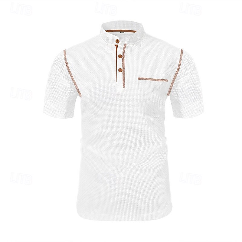 Men's T Shirt Henley Shirt Tee Short Sleeve Shirt Short Sleeve Henley Summer Spring Patchwork Fashion Designer Basic Buttons Pocket Vacation Street Going out Black White Navy Blue Top Tee for Men2