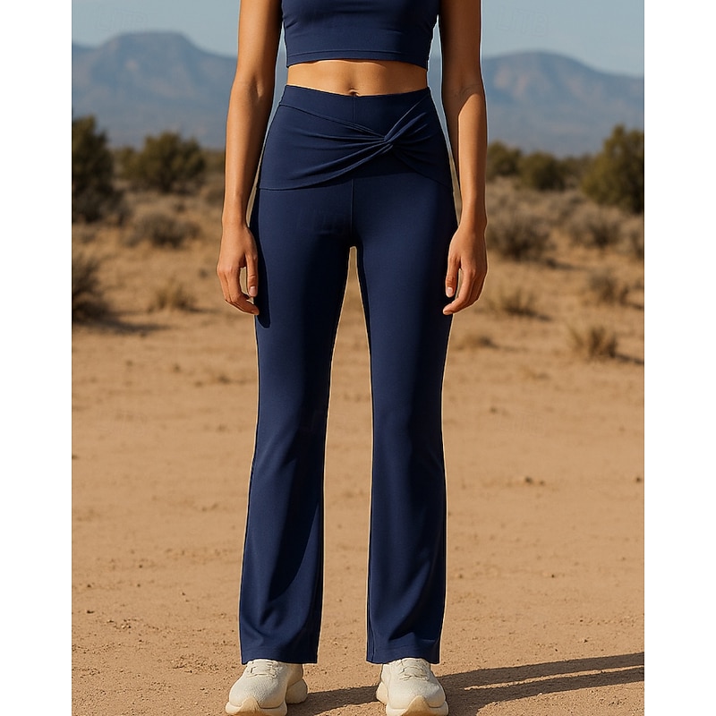 Women's Running Pants Flared Pants Patchwork Bottoms Outdoor Sports & Outdoor Street Breathable Quick Dry Lightweight Tennis Golf Running Regular Fit Sportswear Activewear Solid Colored Navy Black