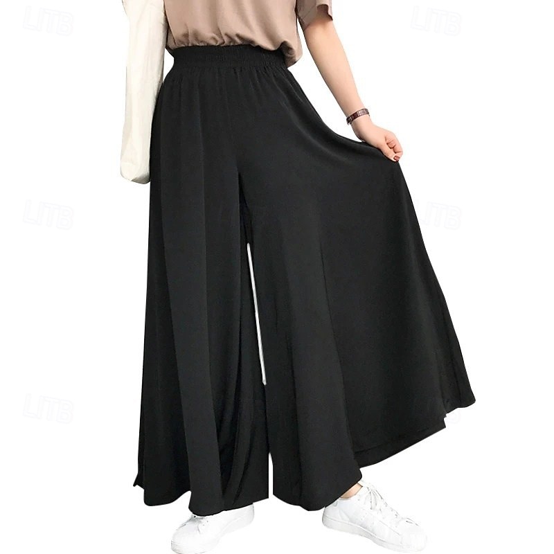 Women's Wide Leg Slacks Streetwear Casual Full Length Natural Plain Elastic Waist Comfy Outdoor Outdoor Streetwear Camel Black Blue Fall Regular Fit2