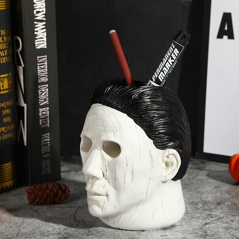 Halloween Michael Myers Resin Candle Holder and Pen Holder, Horror Movie Inspired Desktop Figurine for Spooky Party and Home Decoration2