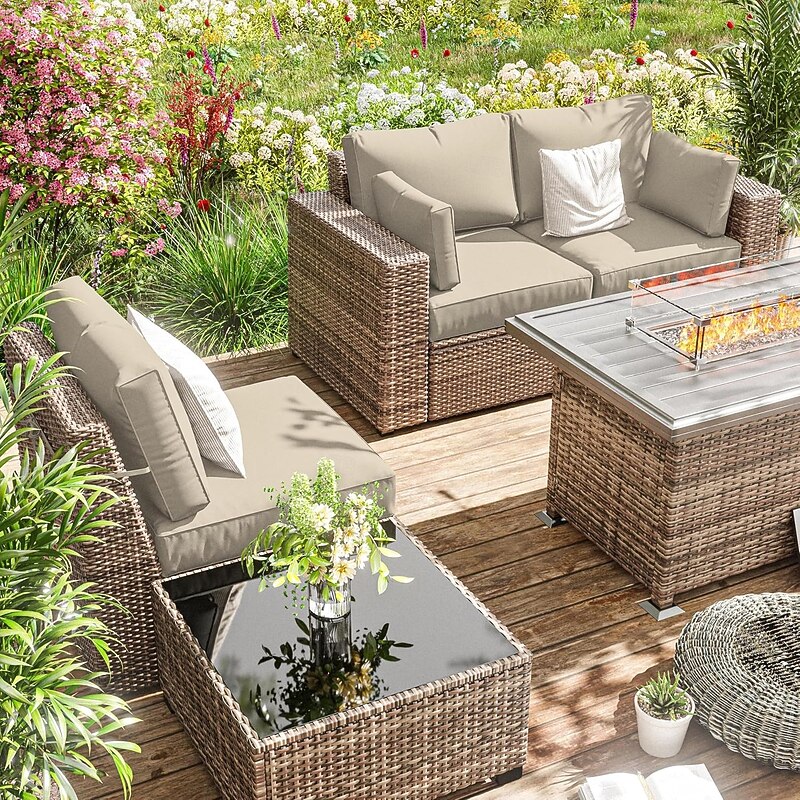8pcs Outdoor Cushion Slipcovers Outdoor Patio Cushions Covers Replacement  Include 5 Backrests and 3 Cushions  Waterproof with Zipper for 3-Seat Rattan Sofa Patio Furniture Cushion Covers Covers Only3